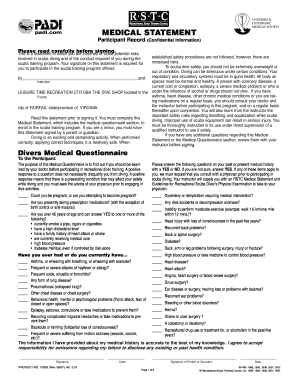 Scuba Diving Medical Statement and Questionnaire