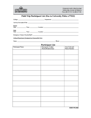 Field Trip Participant List Form