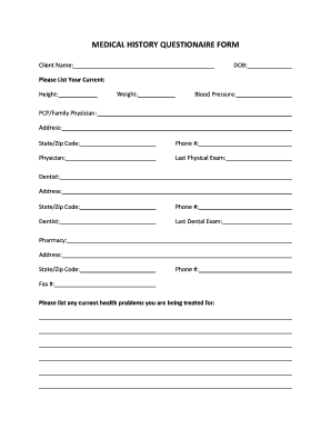 Medical History Questionnaire Form