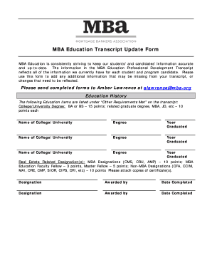 MBA Education Transcript Update Form