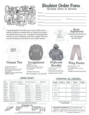Grade One Keepsake Shirt Order Form