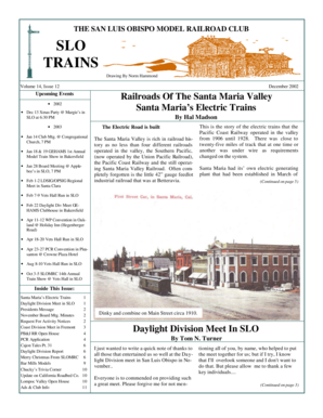 Boarding letter example - THE SAN LUIS OBISPO MODEL RAILROAD CLUB SLO TRAINS Drawing By Norm Hammond Volume 14, Issue 12 December 2002 Upcoming Events 2002 Dec 13 Xmas Party Margie s in SLO at 6:30 PM 2003 Railroads Of The Santa Maria Valley Santa Maria s Electric -