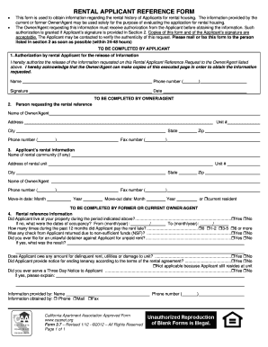 Rental Applicant Reference Form