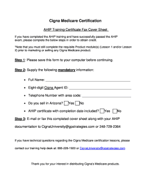 AHIP Training Certificate Fax Cover Sheet