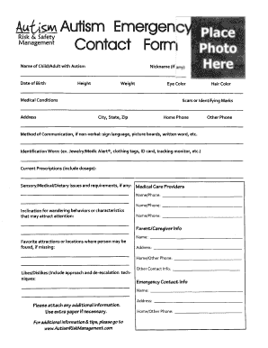 Autism Risk and Safety Management Contact Form