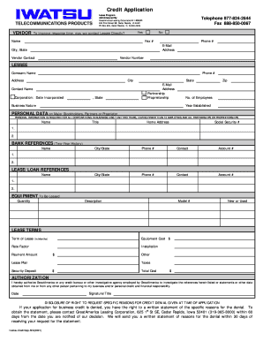 Credit Application for Lease Program