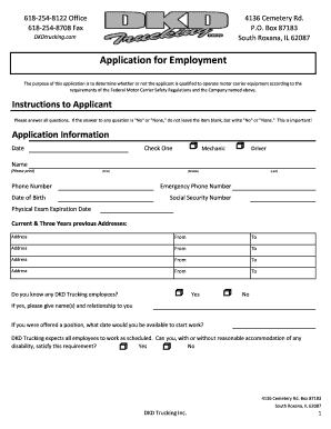 DKD Trucking Employment Application