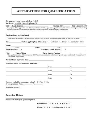 Motor Carrier Driver Application Form