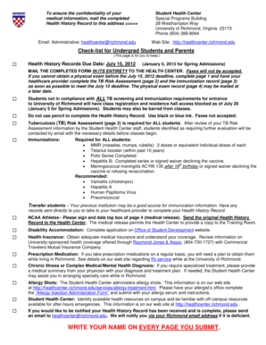 University of Richmond Health History Record