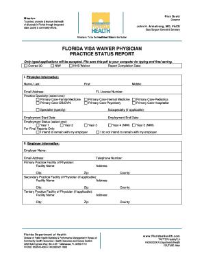 Florida Visa Waiver Physician Practice Status Report