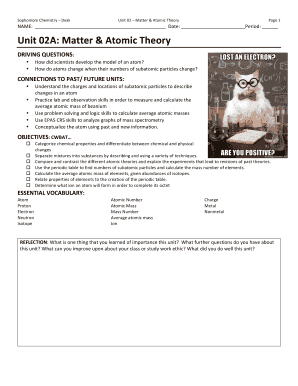 Sophomore Chemistry Worksheet