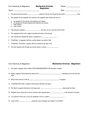 Magnetism Worksheet