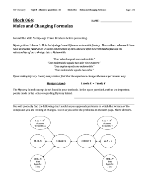 Chemistry Moles and Changing Formulas Worksheet