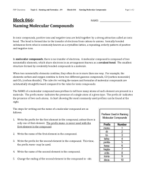 Naming Molecular Compounds Worksheet