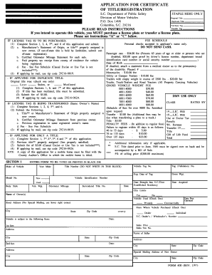 South Carolina Vehicle Title and Registration Application