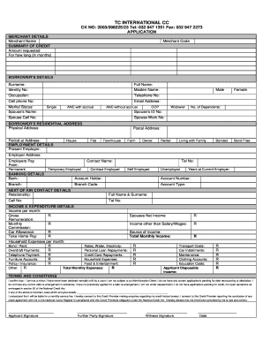 South Africa Credit Application Form