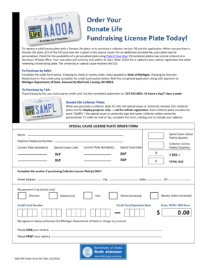 Michigan Donate Life License Plate Application