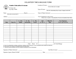 Volunteer Time and Mileage Form