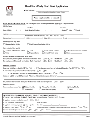 Head Start/Early Head Start Application