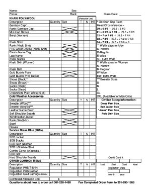 Military Uniform Order Form