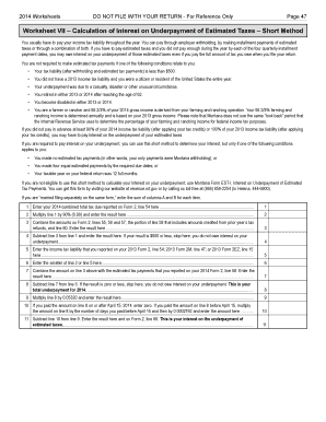 Montana Worksheet VII – Calculation of Interest on Underpayment of Estimated Taxes – Short Method