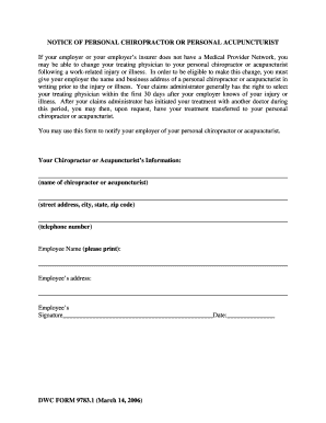 Notice of Personal Chiropractor or Acupuncturist