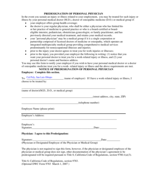 Predesignation of Personal Physician Form