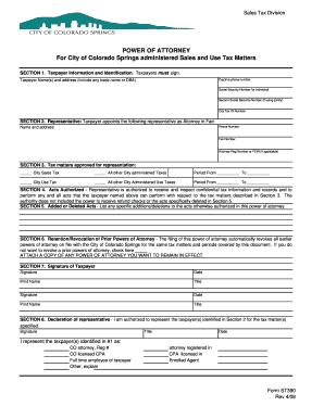 Colorado Springs Sales Tax Power of Attorney