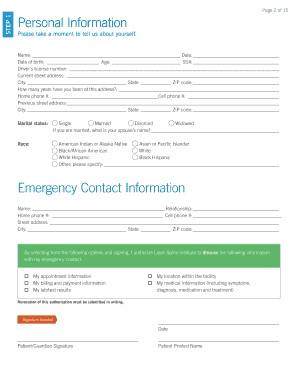 Laser Spine Institute Patient Registration Form