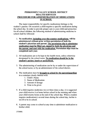 Perkiomen Valley School Medication Administration Form
