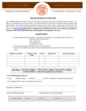 2013-2014 Student Activity Fee Form