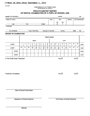 Pennsylvania Private Dentist Report of Dental Examination