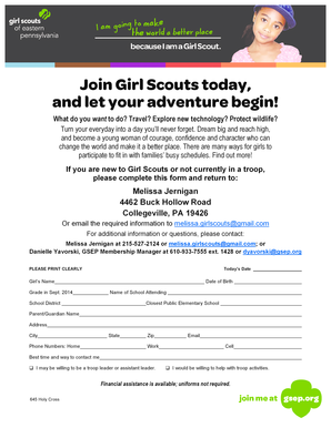 Girl Scouts Registration Form