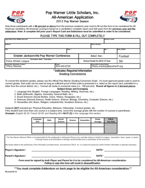 Pop Warner All-American Application