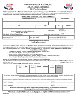 Pop Warner All-American Application Form