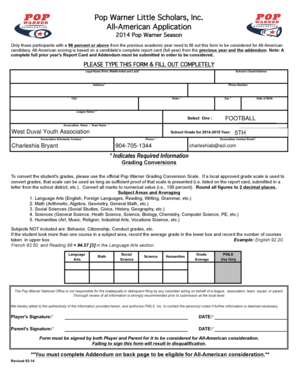 Pop Warner All-American Application Form