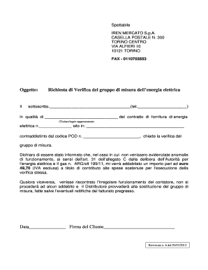 Richiesta di Verifica del gruppo di misura