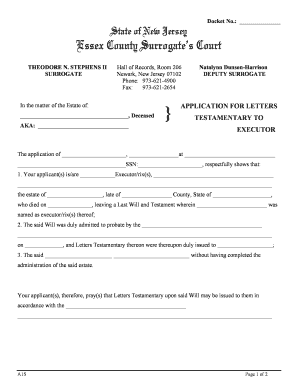 New Jersey Application for Letters Testamentary