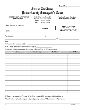 New Jersey Estate Administration Application
