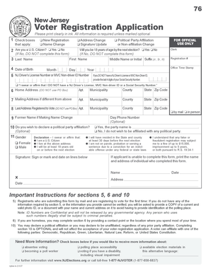 New Jersey Voter Registration Application