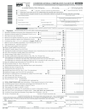 NYC Combined General Corporation Tax Return 2010