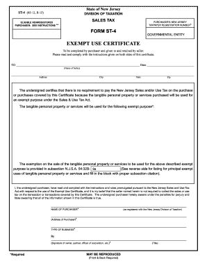 New Jersey Exempt Use Certificate
