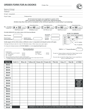 A4 Exercise Book Order Form