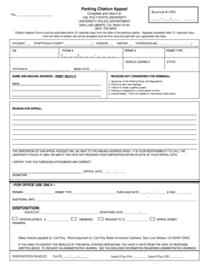 Parking Citation Appeal Form