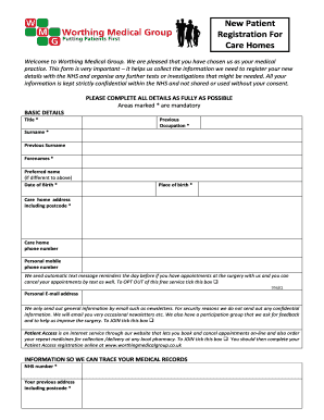 New Patient Registration Form for Care Homes