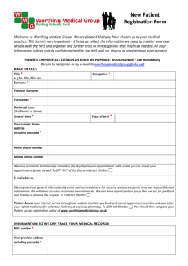 New patient registration form template - New Patient Registration Form2 - worthingmedicalgroup co