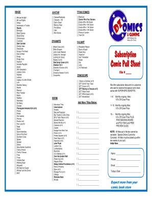 Comic Book Subscription Order Form