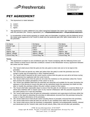 Pet Agreement Form 2B