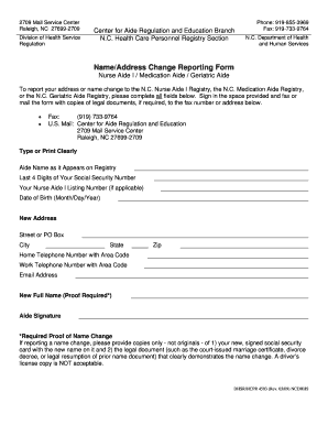 Nurse Aide Name/Address Change Reporting Form