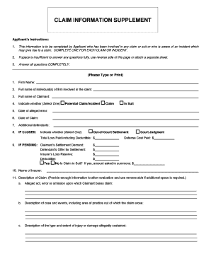 Claim Information Supplement Form